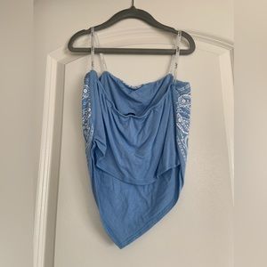 Papaya Strapless Baby Blue Bandanna Top
